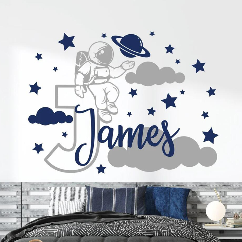 Baby Nursery Boy - Nombre personalizado dibujos animados espacio astronauta